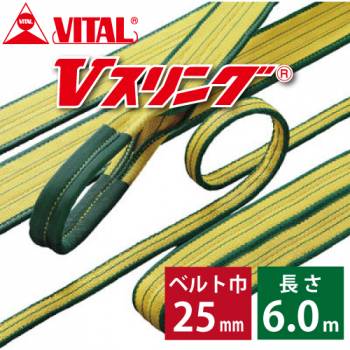 バイタル工業 SD型Vスリング 25mm(巾） 6m（長さ） 最大荷重1.0ton SD25-6 JIS4等級 両端アイ形 ナイロンスリング