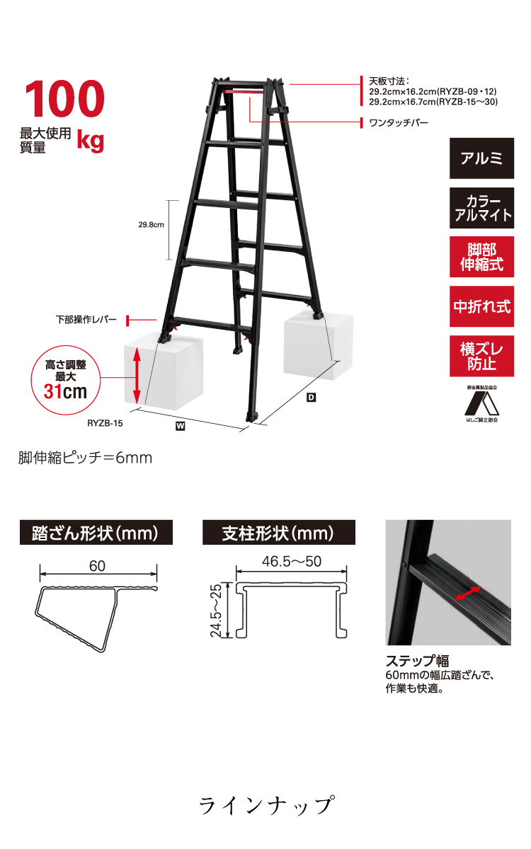 長谷川工業(Hasegawa) BLACK LABEL はしご兼用脚立(ワンタッチバー付) RHB-18 (1 