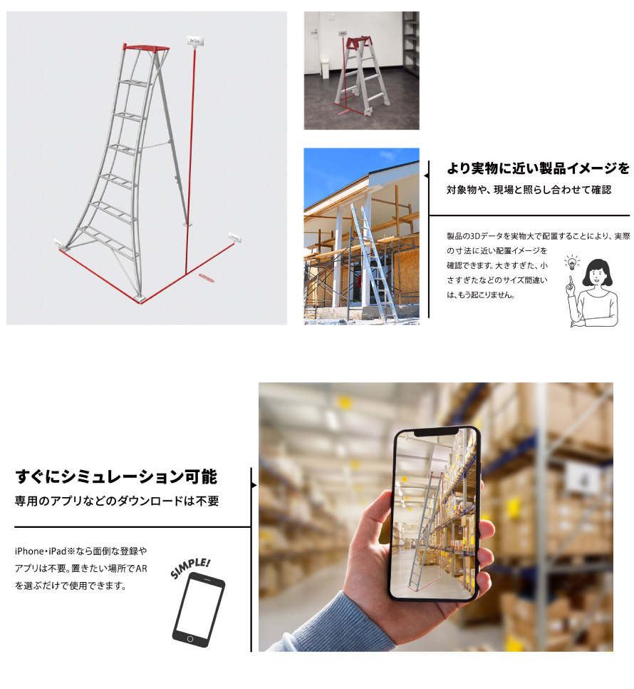 脚立やはしごのサイズ選びにお困りの方必見！「AR = 拡張現実」による解決法のご紹介 | 機械と工具のテイクトップ