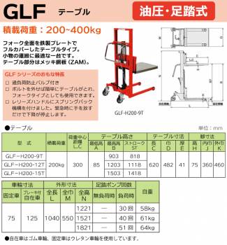 東正車輌 (配送会社営業所止め) マスト式パワーリフター テーブル型 200kg GLF-H200-15T 油圧・足踏式 ゴールドリフター