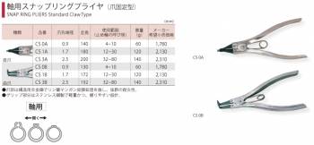 スーパーツール　軸用スナップリングプライヤ(爪固定型)　CS0A　爪先端径：0.9　使用範囲(止め輪の呼び径)：4～10