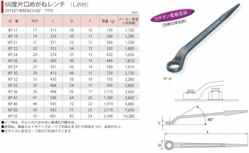 スーパーツール　60度片口めがねレンチ(しの付)　KP17　サイズ：17　長さ：313　カチオン電着塗装(防錆効果抜群)