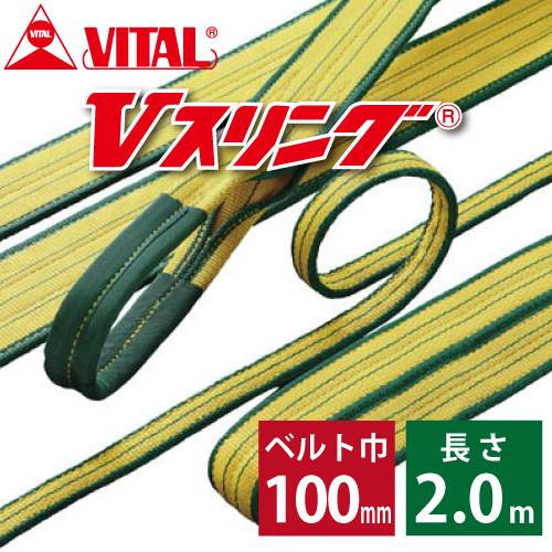 バイタル工業 SD型Vスリング 100mm(巾） 2m（長さ） 最大荷重4.0ton SD100-2 JIS4等級 両端アイ形 ナイロンスリング