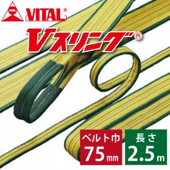 バイタル工業 SD型Vスリング 75mm(巾） 2.5m（長さ） 最大荷重3.2ton SD75-2.5 JIS4等級 両端アイ形 ナイロンスリング