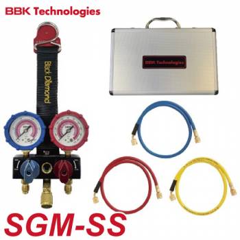 BBK 超ミニマニホールドセット SGM-SS R410A R32 サイトグラス付 ボールバルブ式 スタンダードチャージングホース アルミケース付 コントロールバルブ