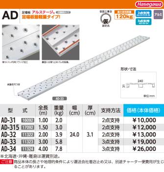 長谷川工業 (配送先法人限定) 足場板 AD-325 全長：2.50m 最大使用質量：120kg アルステージ ハセガワ