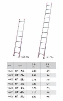 長谷川工業 ハセガワ 1連はしご 水準器付 HA1-20a 全長：2.08m 最大使用質量：100kg