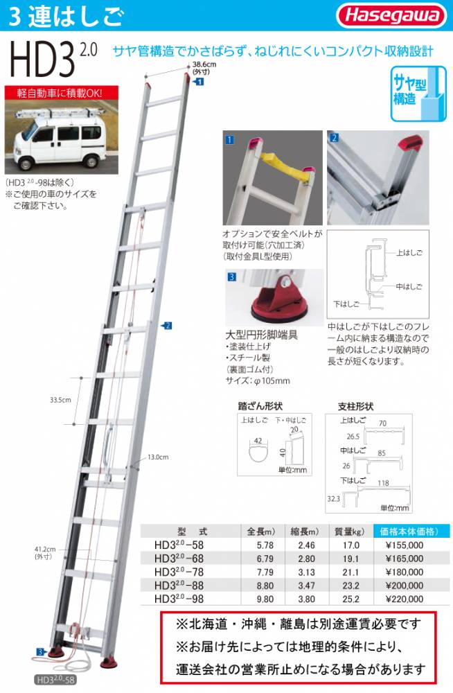 機械と工具のテイクトップ / 長谷川工業 (配送先法人限定) ３連はしご