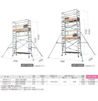 長谷川工業 組立式 高所作業台(ジッピー) JAS2.0-ZS190G 最大使用荷重：225kg ハセガワ