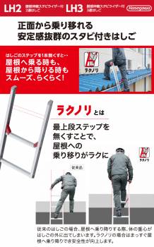 長谷川工業 (配送先法人限定) 2連はしご スタビライザー付 ラクノリ LH2-81 全長：7.86～8.08m 縮長：4.54m 質量：20kg 最大使用質量100kg ハセガワ