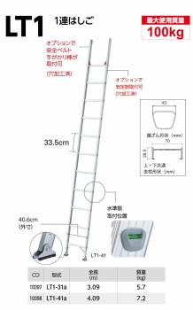 長谷川工業 (配送先法人限定) 2連はしご ラクノリ LT2-51a 全長：5.16m 縮長：3.15m 質量：11kg 最大使用質量100kg ハセガワ