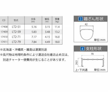 長谷川工業 手がかり棒付き 2連はしご LT2-59 全長：5.83m 質量：13.2kg 最大使用質量100kg