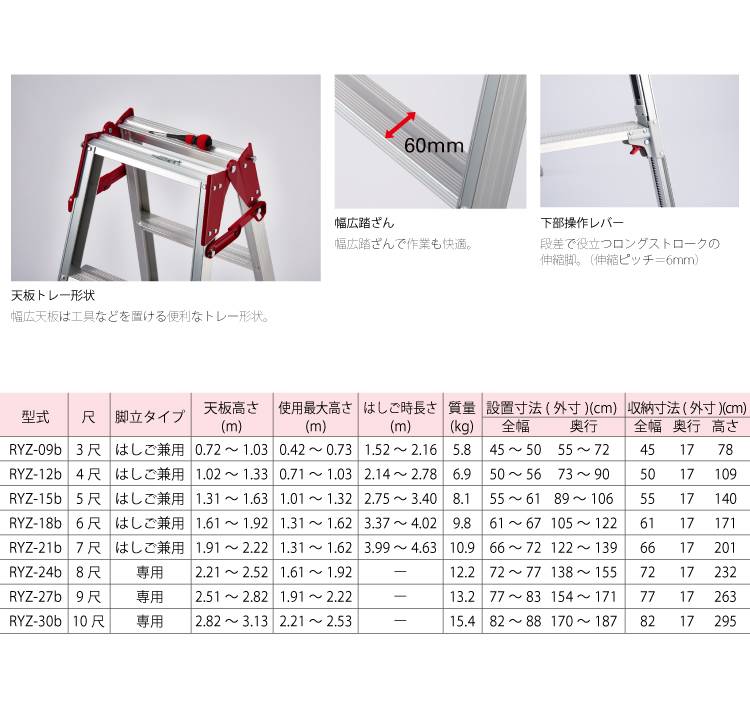 機械と工具のテイクトップ / 長谷川工業 はしご兼用伸縮脚立 RYZ-09b 3