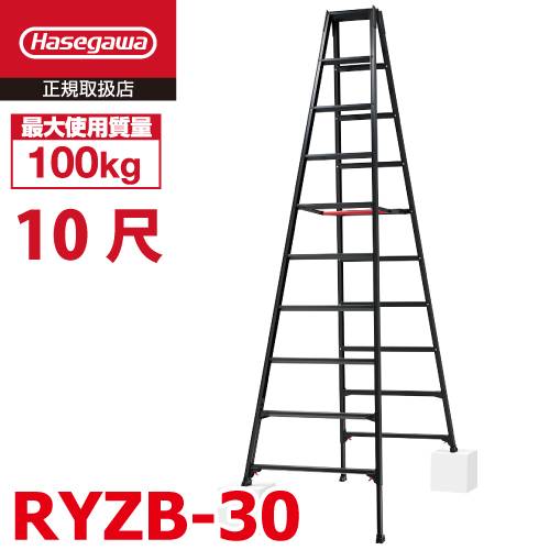 長谷川工業 専用伸縮脚立 RYZB-30 10尺 ブラック　 脚部伸縮式（高さ調整最大31cm）天板高さ：2.82～3.13m 黒 ハセガワ