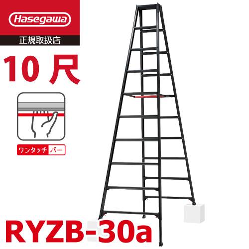 (6府県・配送先法人限定) 長谷川工業 専用伸縮脚立 RYZB-30a 10尺 ブラック  脚部伸縮式 (高さ調整最大31cm) 天板高さ：2.82～3.13m 黒 ハセガワ 10915