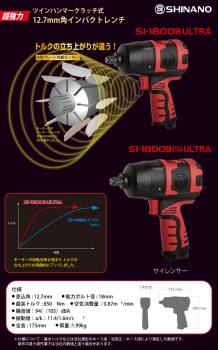 信濃機販 超強力型 インパクトレンチ SI-1800B(S) ULTRA ツインハンマークラッチ式 サイレンサー付 12.7mm角 850Nm