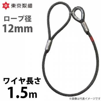 東京製綱 ワイヤーロープ ハイクロスワイヤ 片シンブル片アイテーパートヨロック ワイヤ径：12mm 長さ：1.5m 重量：1.30kg