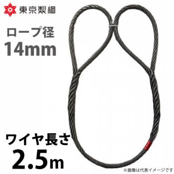 東京製綱 ワイヤーロープ ハイクロスワイヤ 両アイ巻差し(編込み) ワイヤ径：14mm 長さ：2.5m 重量：2.83kg