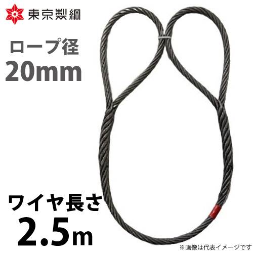 東京製綱 ワイヤーロープ ハイクロスワイヤ 両アイ巻差し(編込み) ワイヤ径：20mm 長さ：2.5m 重量：6.57kg