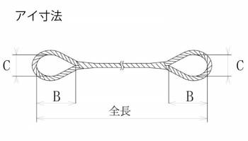 東京製綱 ワイヤーロープ ハイクロスワイヤ 両アイ巻差し(編込み) ワイヤ径：28mm 重量：32.49kg 8.5m