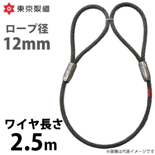 東京製綱 ワイヤーロープ ハイクロスワイヤ 両アイテーパートヨロック ワイヤ径：12mm 長さ：2.5m 重量：1.71kg