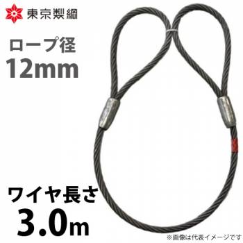 東京製綱 ワイヤーロープ ハイクロスワイヤ 両アイテーパートヨロック ワイヤ径：12mm 長さ：3.0m 重量：1.96kg