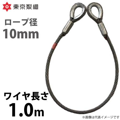 東京製綱 ワイヤーロープ ハイクロスワイヤ 両シンブルトヨロック ワイヤ径：10mm 長さ：1.0m 重量：0.75kg