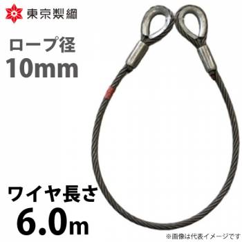 東京製綱 ワイヤーロープ ハイクロスワイヤ 両シンブルトヨロック ワイヤ径：10mm 長さ：6.0m 重量：2.55kg