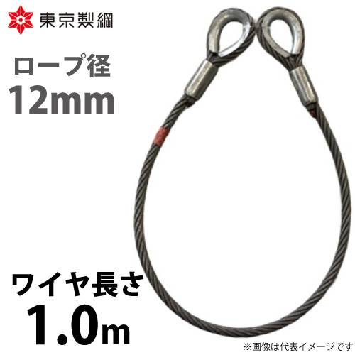 東京製綱 ワイヤーロープ ハイクロスワイヤ 両シンブルトヨロック ワイヤ径：12mm 長さ：1.0m 重量：1.15kg