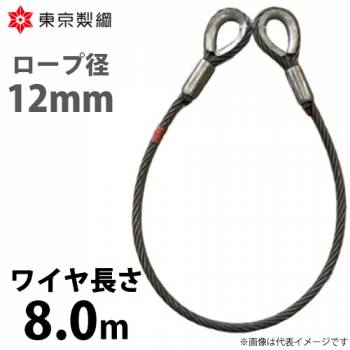 東京製綱 ワイヤーロープ ハイクロスワイヤ 両シンブルトヨロック ワイヤ径：12mm 長さ：8.0m 重量：4.77kg