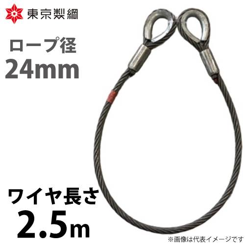 東京製綱 ワイヤーロープ ハイクロスワイヤ 両シンブルトヨロック ワイヤ径：24mm 長さ：2.5m 重量：9.59kg