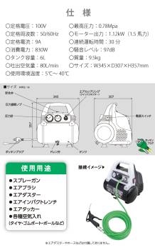 日動工業 エアコンプレッサー ぴんこん オイルレス（乾式） ACP-786 1.5馬力 最高圧力0.78Mpa タンク容量6L