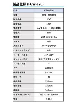 日動工業 電工ドラム 防雨・防塵型ドラム FGW-E20 20m アース付 接地2P/15A/125V コンセント数:4 質量:5.0kg グッドリール