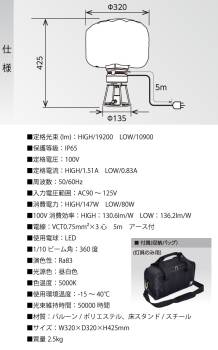 日動工業 LEDミニバルーンライト マイノウミー LBA-150DN-G 灯具のみ 屋内・屋外対応 IP65 メタハラ300Wクラス 昼白色