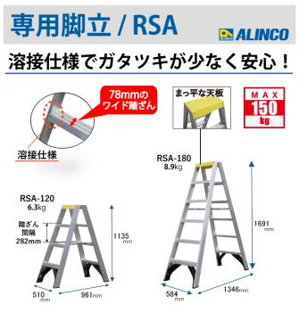 アルインコ (配送先法人限定) 専用脚立 RSA-120 天板高さ(m)：1.135 使用質量(kg)：150 溶接仕様でガタツキ少なく安心 ALINCO