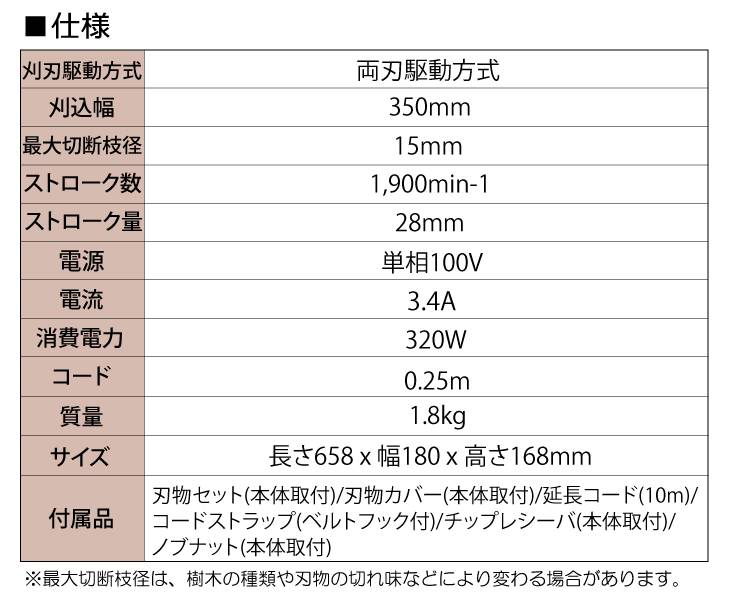 機械と工具のテイクトップ / リョービ/RYOBI ヘッジトリマ 電気式 両刃駆動 3面研磨刃 スタンダード刃 刈込幅350mm HT-3522 軽量  低振動 低騒音