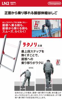 長谷川工業 2連はしご 脚部伸縮 ラクノリ LN2-74 全長：7.15～7.42m 縮長：4.13m 質量：17kg 最大使用質量100kg ハセガワ