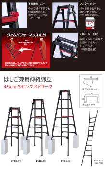 長谷川工業 シャガマン 上部操作式 はしご兼用伸縮脚立 ブラック RYRLB-12 4尺 4段 ロングストローク はしご兼用脚立 ハセガワ