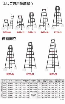 長谷川工業 はしご兼用伸縮脚立 RYZB-12 4尺 ブラック  脚部伸縮式(高さ調整最大31cm)天板高さ：1.02～1.33m 黒 ハセガワ