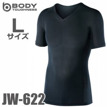 おたふく手袋 BT冷感 半袖Vネックシャツ JW-622 黒 Lサイズ UV CUT生地仕様 ストレッチタイプ