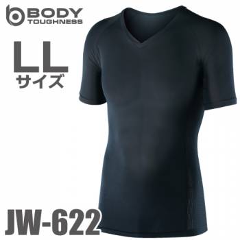 おたふく手袋 BT冷感 半袖Vネックシャツ JW-622 黒 LLサイズ UV CUT生地仕様 ストレッチタイプ
