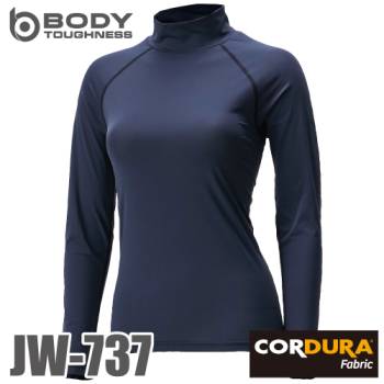 おたふく手袋 接触冷感 レディース 長袖ハイネックシャツ JW-737 S/M/L ストレッチシャツ ブラック CORDURA コーデュラ仕様