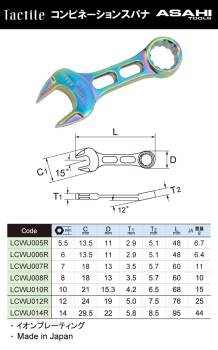 旭金属工業 プチコンビネーションスパナ 14mm レインボー LCWU014R ライツール イオンプレーティング仕様 Tactile