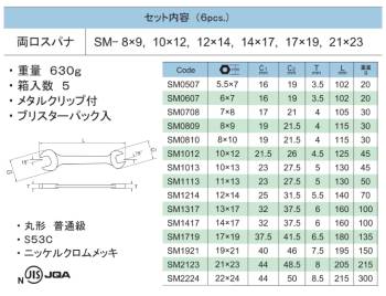 旭金属工業 6丁組スパナセット JIS-N パック 8X9 -21X23 SMS0610