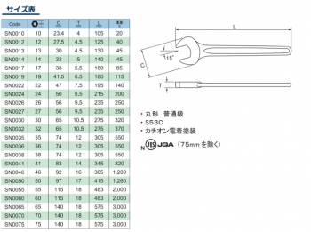 旭金属工業 丸形片口スパナ JISN カチオン電着塗装 70mm SN0070