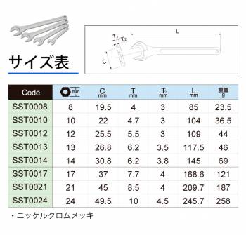 旭金属工業 強力極薄スパナ SST0008 対辺寸法:8mm 全長:85mm 重量:23.5g 狭い箇所の締付に 薄型ナットに対応 作業工具