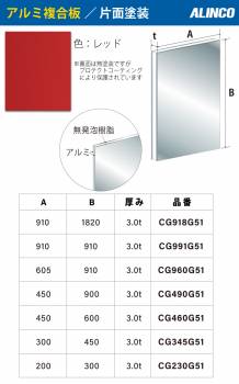 アルインコ アルミ複合板 レッド 片面塗装 300×450 厚み3.0t