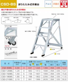 アルインコ 折りたたみ式作業台 CSD90BS 天板高さ(m):0.9 使用質量(kg):120