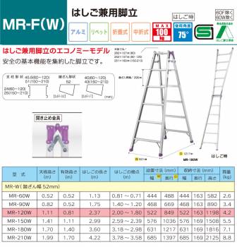 アルインコ はしご兼用脚立 MR120W 天板高さ(m)：1.11 使用質量(kg)：100
