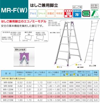 アルインコ はしご兼用脚立 MR180W 天板高さ(m)：1.7 使用質量(kg)：100